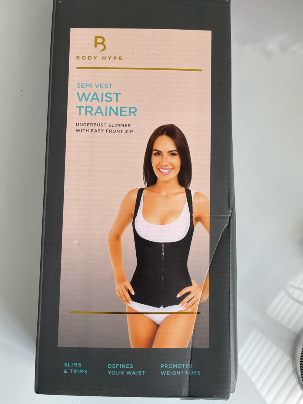 Body Hype Semi Vest Waist Trainer Underbust Full Zip Adjustable Strap Black XL